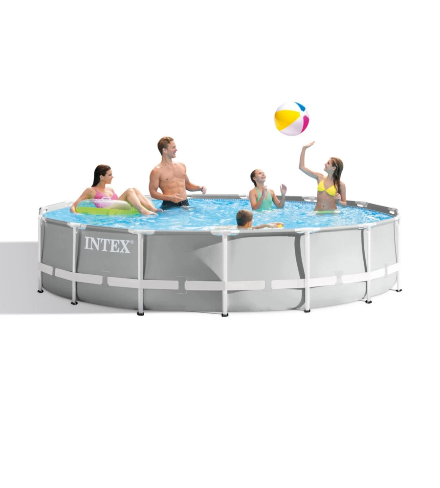 PISCINA FUORI TERRA CON STRUTTURA ROTONDA INTEX "PRISMA FRAME" GRIGIO CHIARO 457X457X107 CM - COD. 26724NP