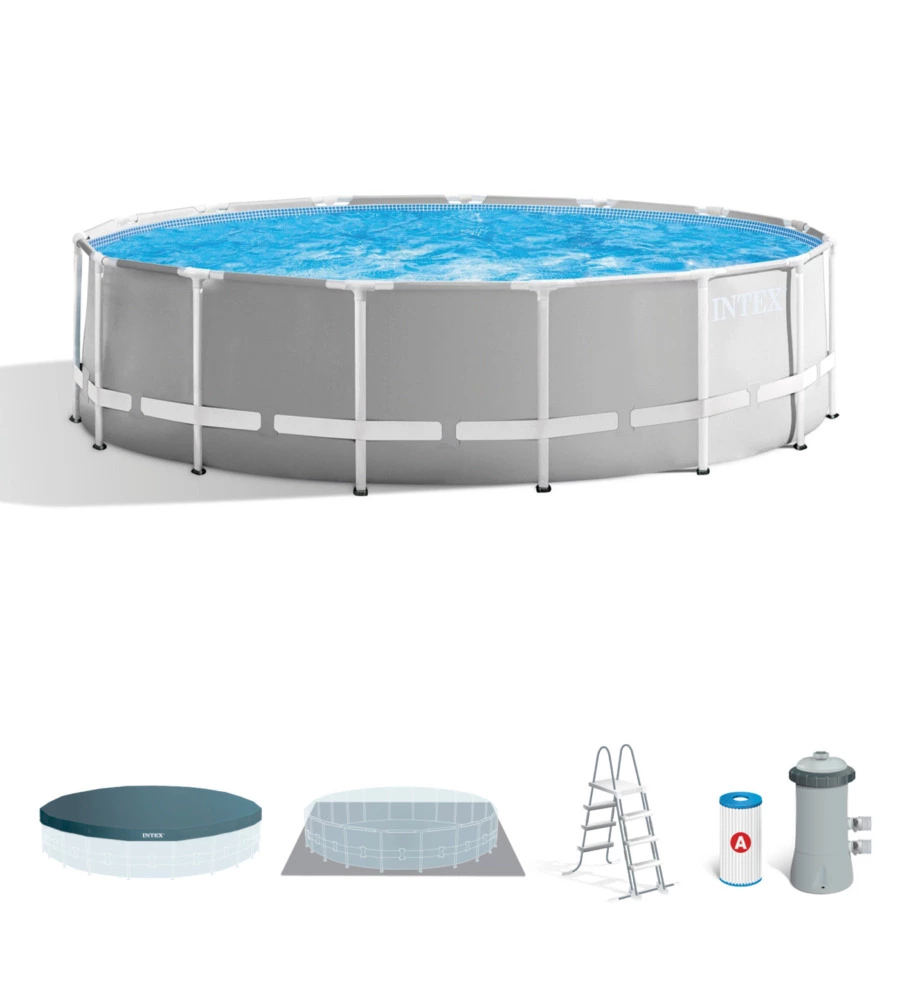 PISCINA FUORI TERRA CON STRUTTURA ROTONDA INTEX "PRISMA FRAME" GRIGIO CHIARO 457X457X122 CM - COD. 26726NP
