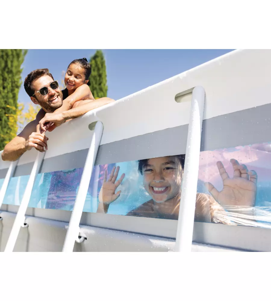 PISCINA FUORI TERRA CON STRUTTURA RETTANGOLARE INTEX "PRISMA FRAME CLEARVIEW" GRIGIO CHIARO 400X200X122 CM - COD. 26770NP