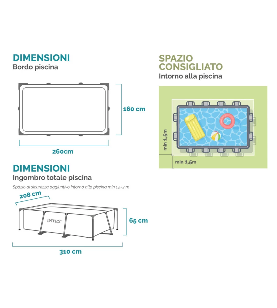 PISCINA FUORI TERRA CON STRUTTURA RETTANGOLARE INTEX "RECTANGULAR FRAME" BLU 260X160X65 CM - COD. 28271NP
