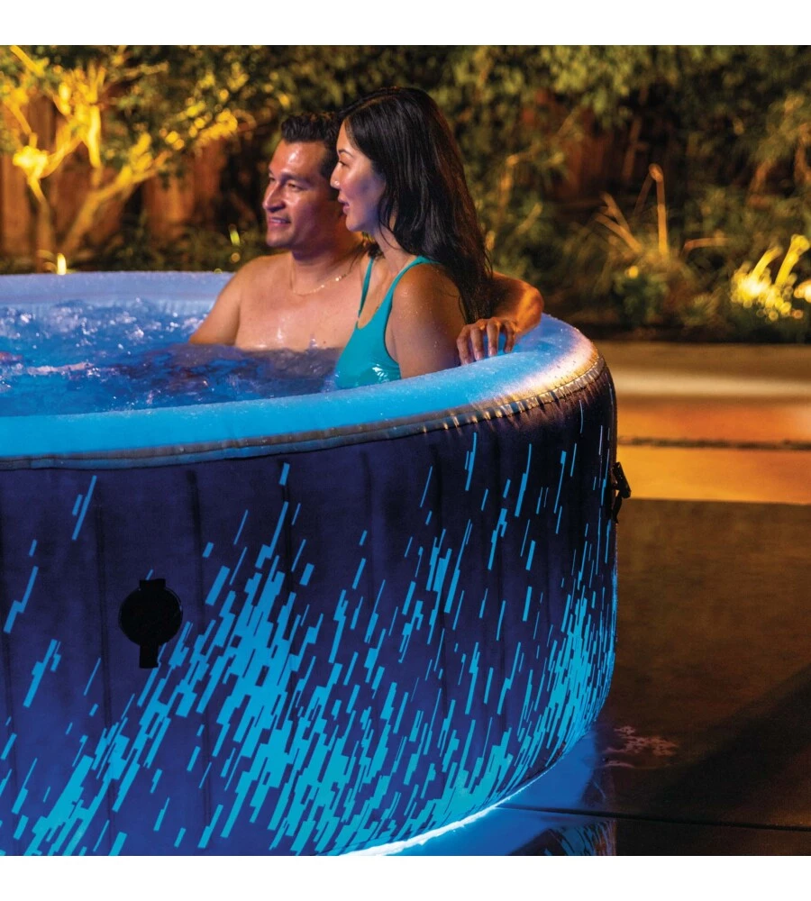 PISCINA IDROMASSAGGIO GONFIABILE INTEX "PURESPA BUBBLE GLOW DELUXE" NERO E BIANCO 4 PERSONE 196X196X71 CM - COD. 28494NP