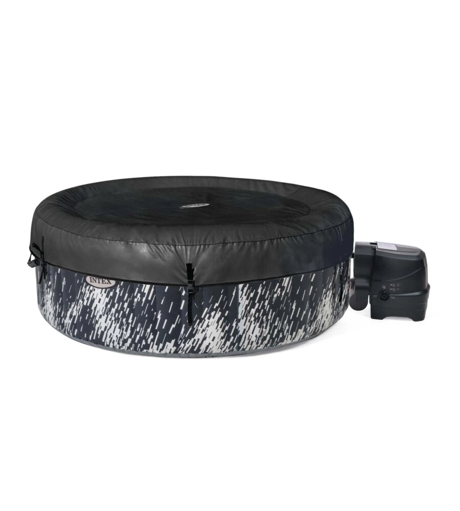PISCINA IDROMASSAGGIO GONFIABILE INTEX "PURESPA BUBBLE GLOW DELUXE" NERO E BIANCO 4 PERSONE 196X196X71 CM - COD. 28494NP