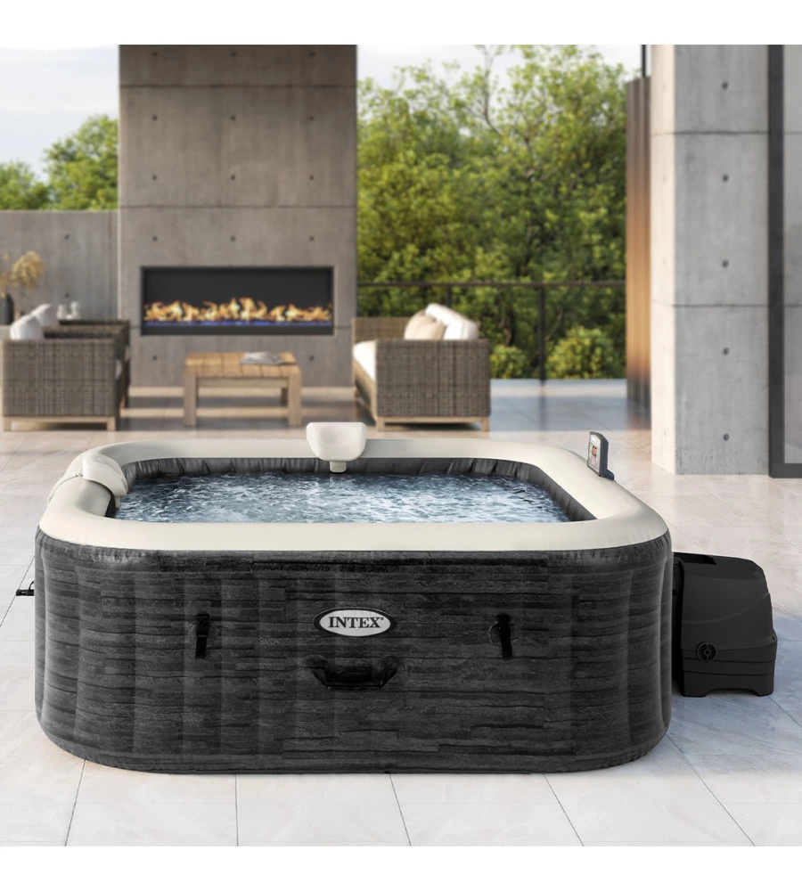 PISCINA IDROMASSAGGIO GONFIABILE INTEX "GREYSTONE DELUXE" GRIGIO EFFETTO PIETRA 6 POSTI 196X196X71 CM - COD. 28452NP
