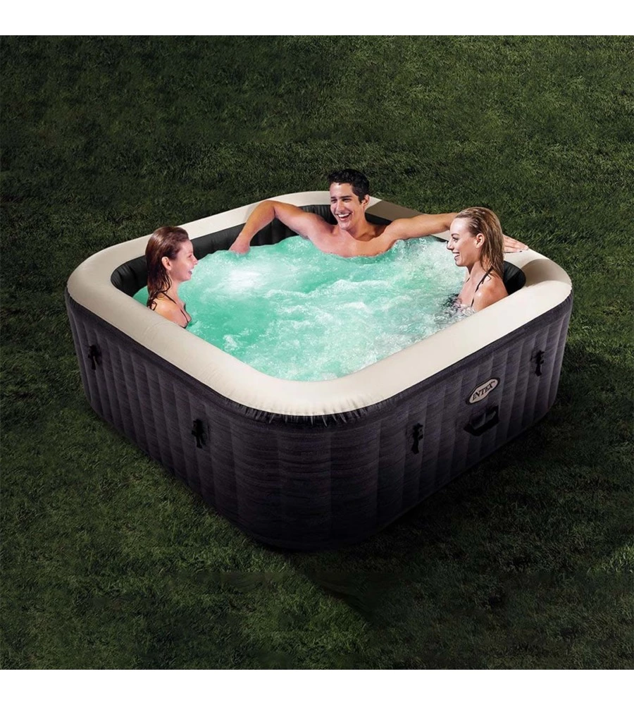 PISCINA IDROMASSAGGIO GONFIABILE INTEX "GREYSTONE DELUXE" GRIGIO EFFETTO PIETRA 6 POSTI 196X196X71 CM - COD. 28452NP
