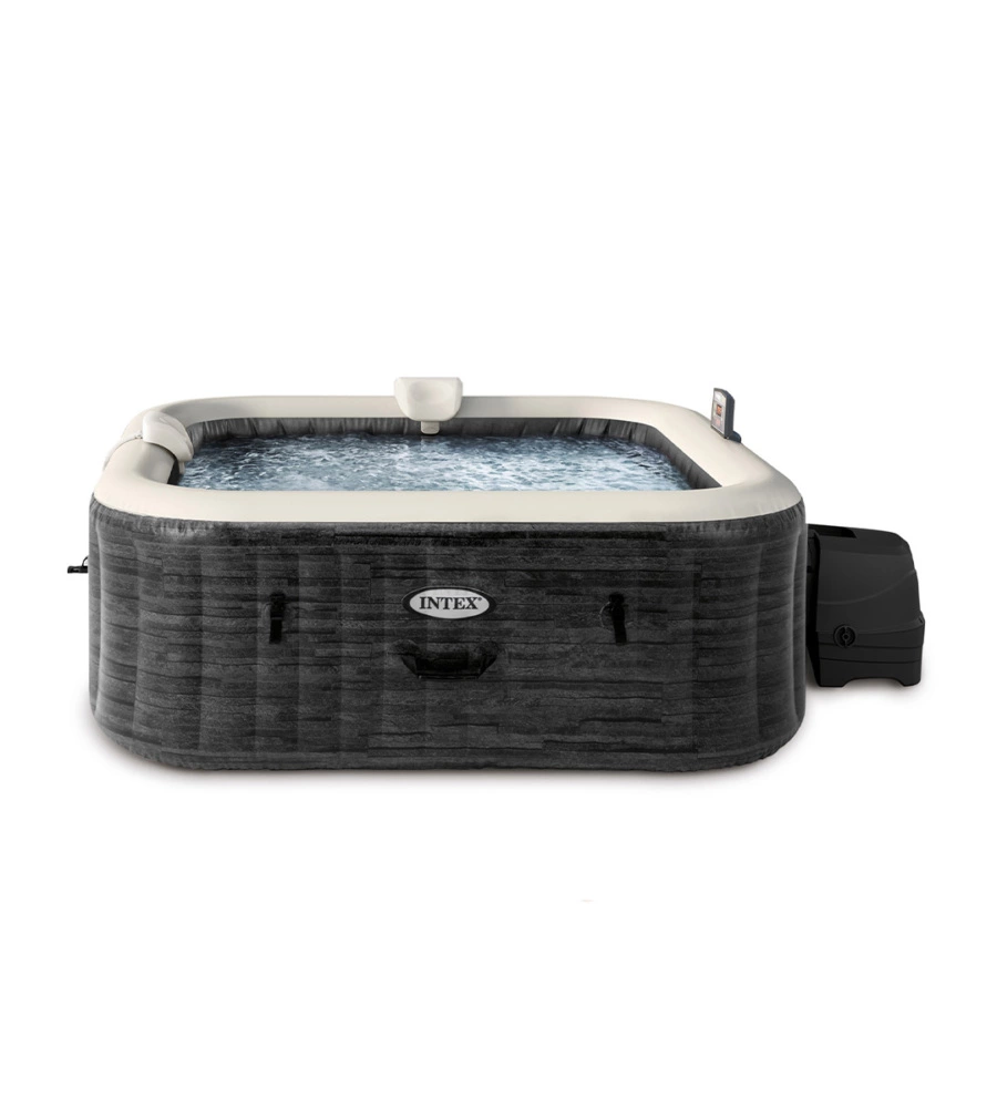 PISCINA IDROMASSAGGIO GONFIABILE INTEX "GREYSTONE DELUXE" GRIGIO EFFETTO PIETRA 6 POSTI 196X196X71 CM - COD. 28452NP