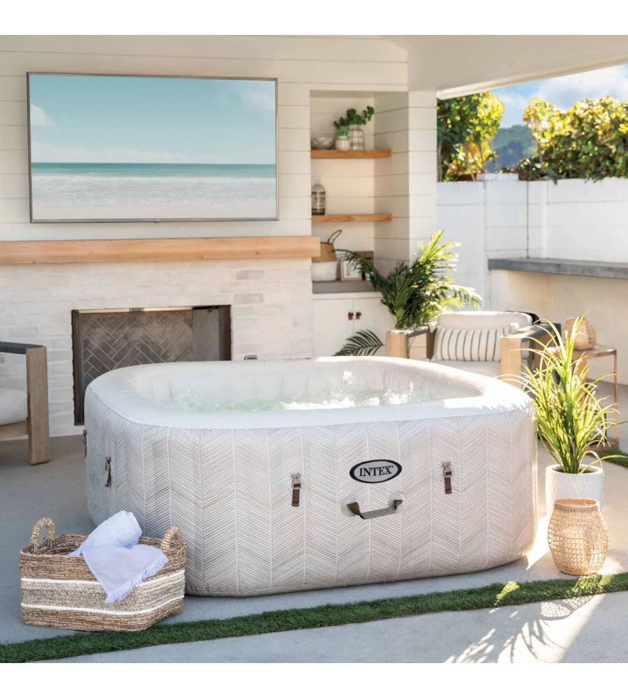 PISCINA IDROMASSAGGIO GONFIABILE INTEX "CHEVRON DELUXE" MARRONE EFFETTO RIGATO 4 POSTI 175X175X71 CM - COD. 28446NP