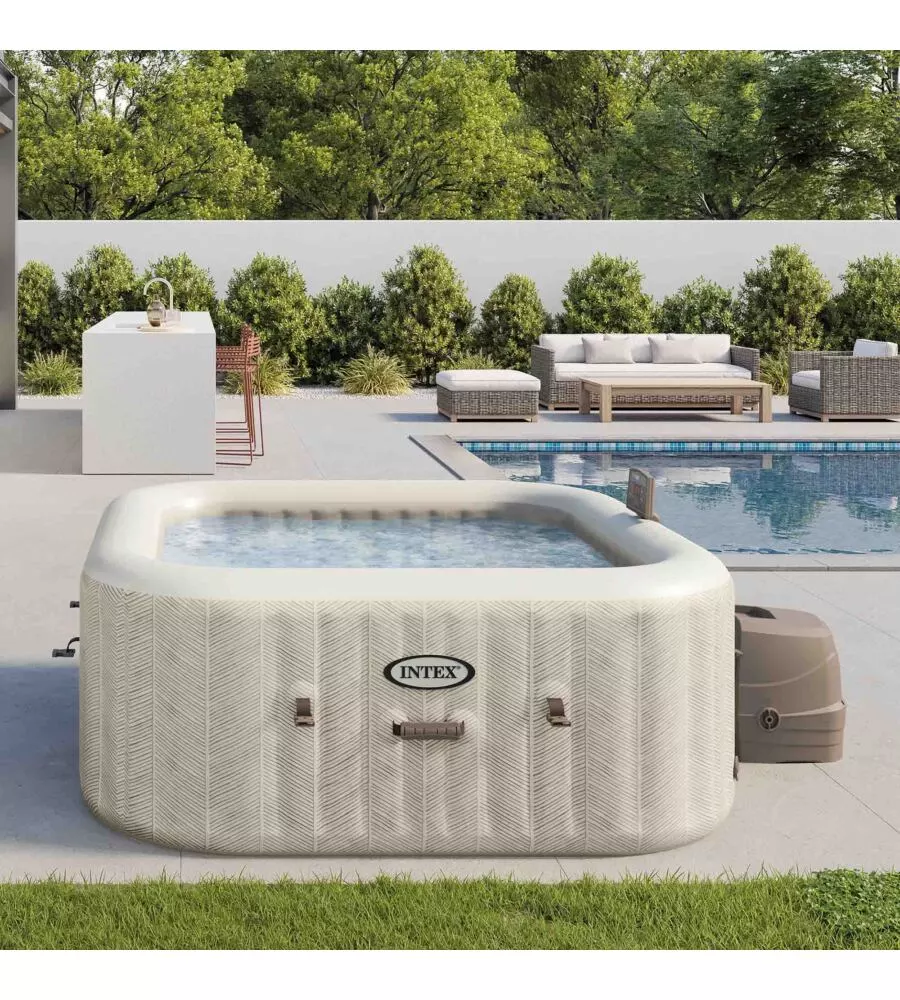 PISCINA IDROMASSAGGIO GONFIABILE INTEX "CHEVRON DELUXE" MARRONE EFFETTO RIGATO 4 POSTI 175X175X71 CM - COD. 28446NP