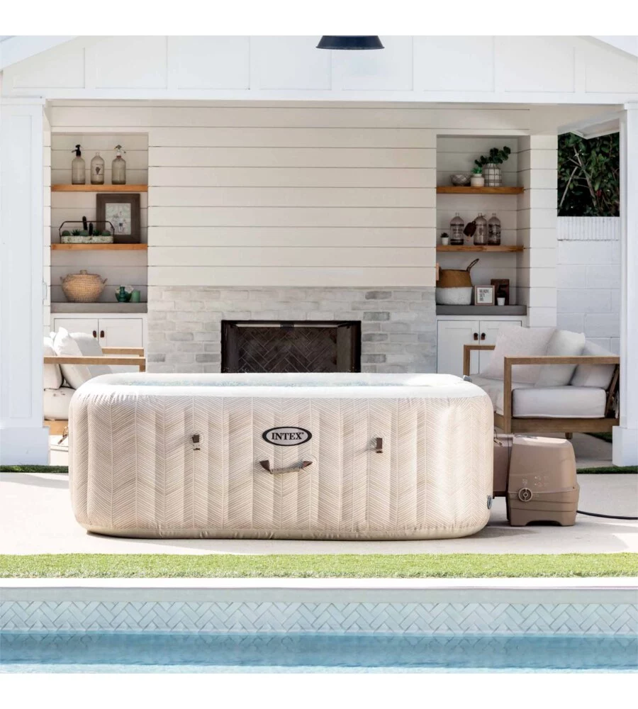 PISCINA IDROMASSAGGIO GONFIABILE INTEX "CHEVRON DELUXE" MARRONE EFFETTO RIGATO 6 PERSONE 196X196X71 CM - COD. 28472NP