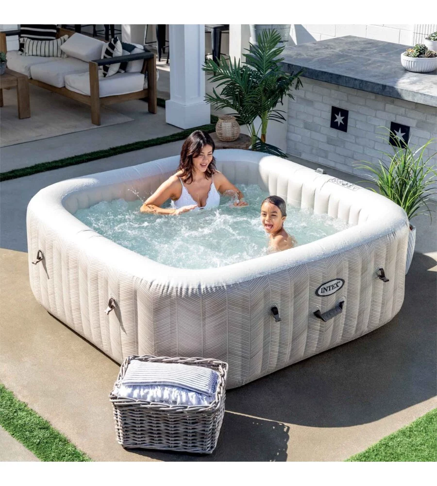 PISCINA IDROMASSAGGIO GONFIABILE INTEX "CHEVRON DELUXE" MARRONE EFFETTO RIGATO 6 PERSONE 196X196X71 CM - COD. 28472NP
