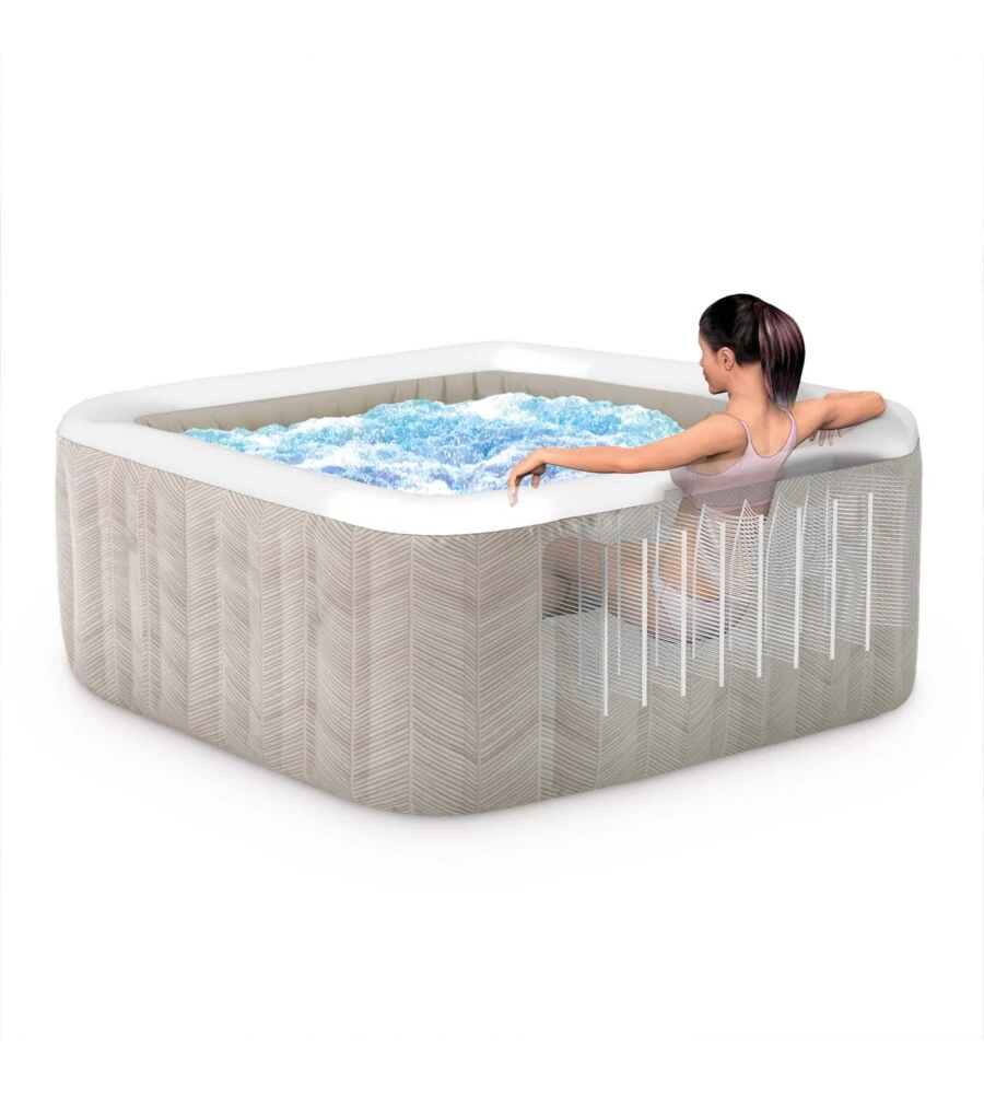PISCINA IDROMASSAGGIO GONFIABILE INTEX "CHEVRON DELUXE" MARRONE EFFETTO RIGATO 6 PERSONE 196X196X71 CM - COD. 28472NP