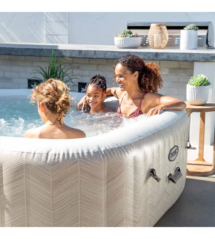 PISCINA IDROMASSAGGIO GONFIABILE INTEX "CHEVRON DELUXE" MARRONE EFFETTO RIGATO 6 PERSONE 196X196X71 CM - COD. 28472NP