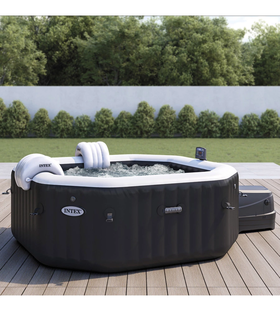 PISCINA IDROMASSAGGIO GONFIABILE INTEX "PURE SPA JET BUBBLE DELUXE" NERO 6 PERSONE 211X211X71 CM - COD. 28462