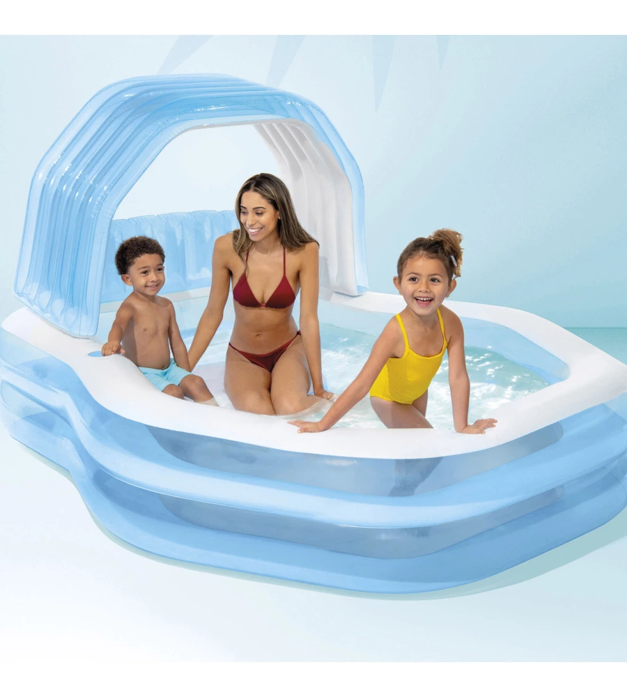 PISCINA GONFIABILE INTEX "SWIM CENTER FAMILY SUNSHADE" CON TETTOTIA PARASOLE 229X191X135 CM - COD. 57186NP