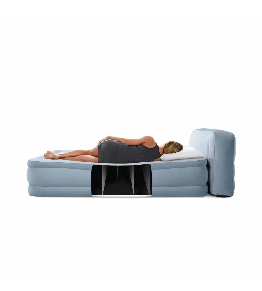 MATERASSO MATRIMONIALE GONFIABILE INTEX "PLUSH HEADBOARD" AZZURRO CON POGGIATESTA 152X203X86 CM - COD. 64450ND