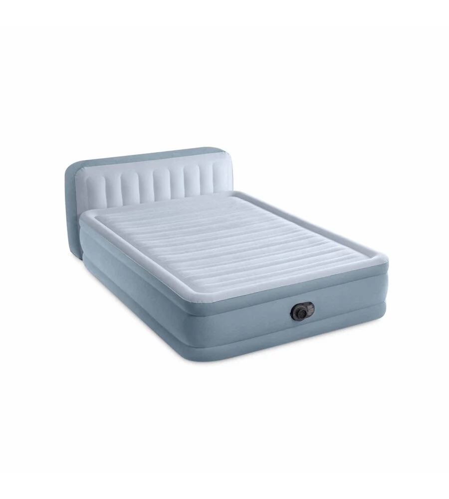 MATERASSO MATRIMONIALE GONFIABILE INTEX "PLUSH HEADBOARD" AZZURRO CON POGGIATESTA 152X203X86 CM - COD. 64450ND