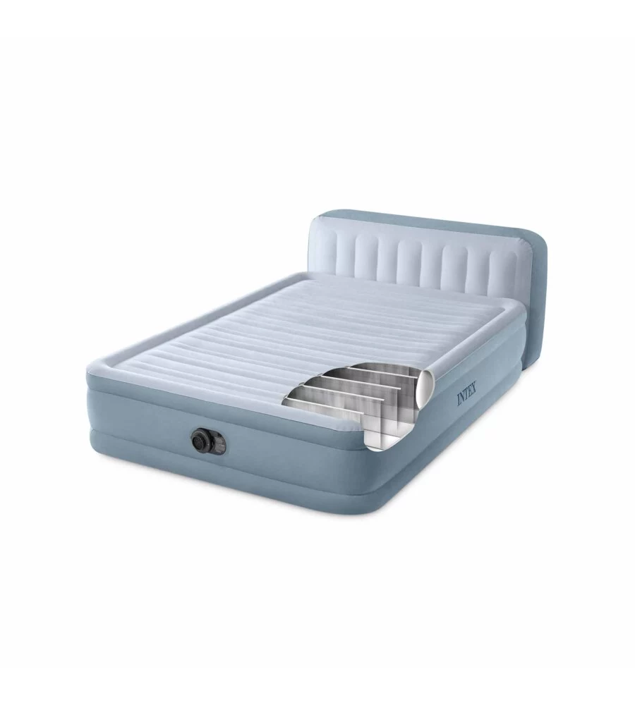 MATERASSO MATRIMONIALE GONFIABILE INTEX "PLUSH HEADBOARD" AZZURRO CON POGGIATESTA 152X203X86 CM - COD. 64450ND