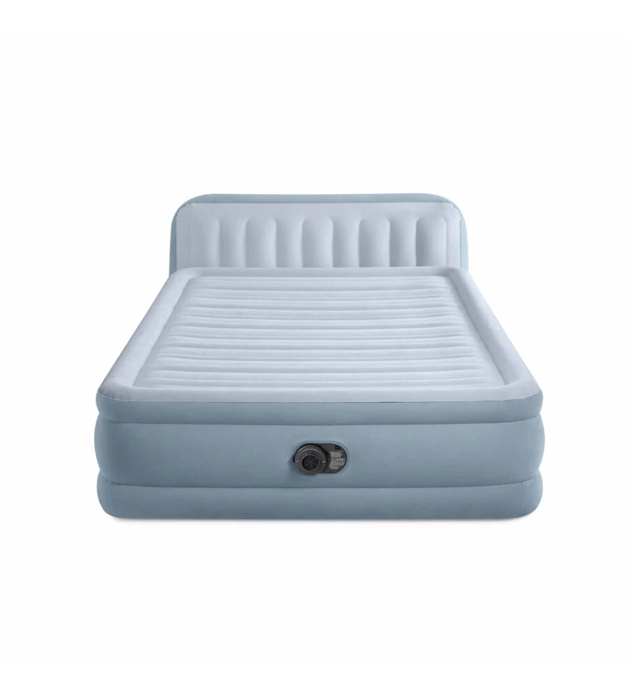 MATERASSO MATRIMONIALE GONFIABILE INTEX "PLUSH HEADBOARD" AZZURRO CON POGGIATESTA 152X203X86 CM - COD. 64450ND