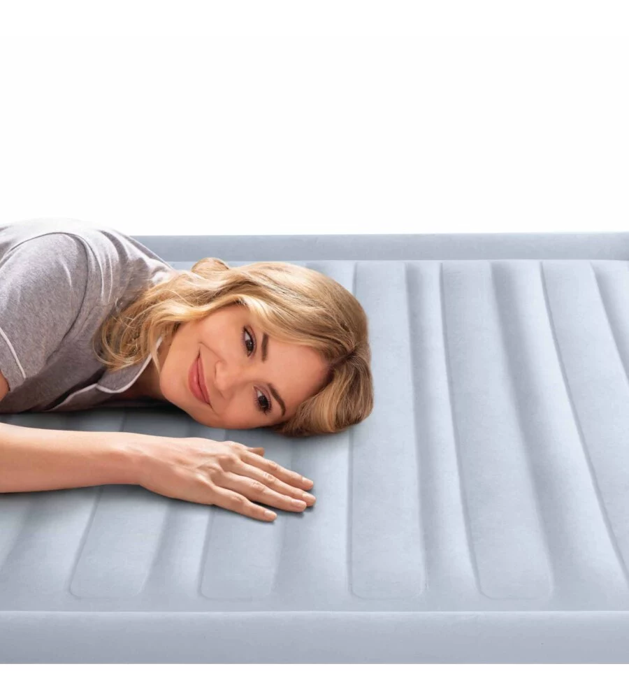 MATERASSO MATRIMONIALE GONFIABILE INTEX "PLUSH HEADBOARD" AZZURRO CON POGGIATESTA 152X203X86 CM - COD. 64450ND