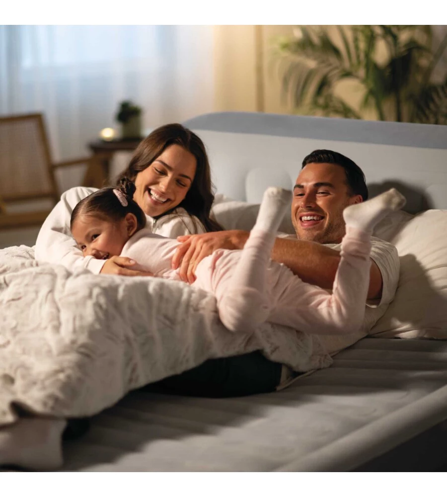 MATERASSO MATRIMONIALE GONFIABILE INTEX "PLUSH HEADBOARD" AZZURRO CON POGGIATESTA 152X203X86 CM - COD. 64450ND