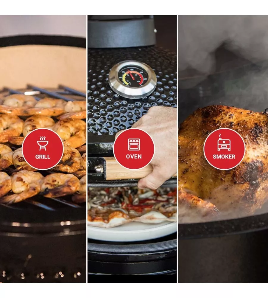 BARBECUE A CARBONE KAMADO BONO "LIMITED 25" IN CERAMICA ROSSO CON ROTELLE 83X70X90 CM