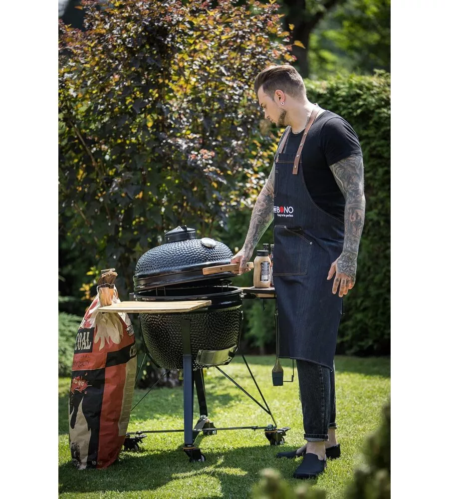 BARBECUE A CARBONE KAMADO BONO "LIMITED 25" IN CERAMICA NERO CON ROTELLE 83X70X90 CM