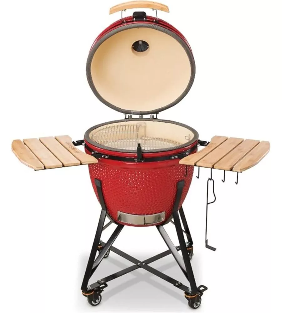 BARBECUE A CARBONE KAMADO BONO "GRANDE 23" IN CERAMICA ROSSO CON ROTELLE 76X66X90 CM