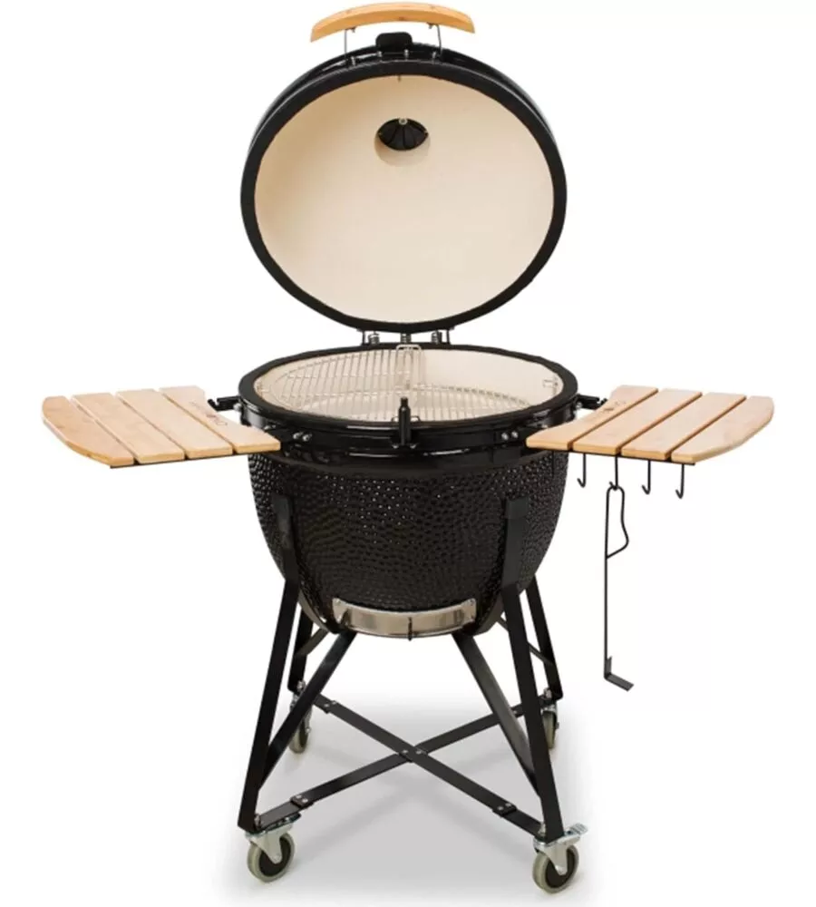 BARBECUE A CARBONE KAMADO BONO "GRANDE 23" IN CERAMICA NERO CON ROTELLE 76X66X90 CM