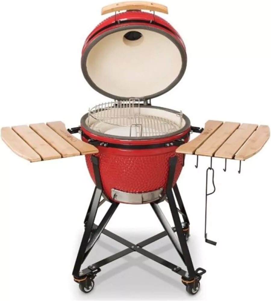 BARBECUE A CARBONE KAMADO BONO "MEDIA 20" IN CERAMICA ROSSO CON ROTELLE 78X60X75 CM