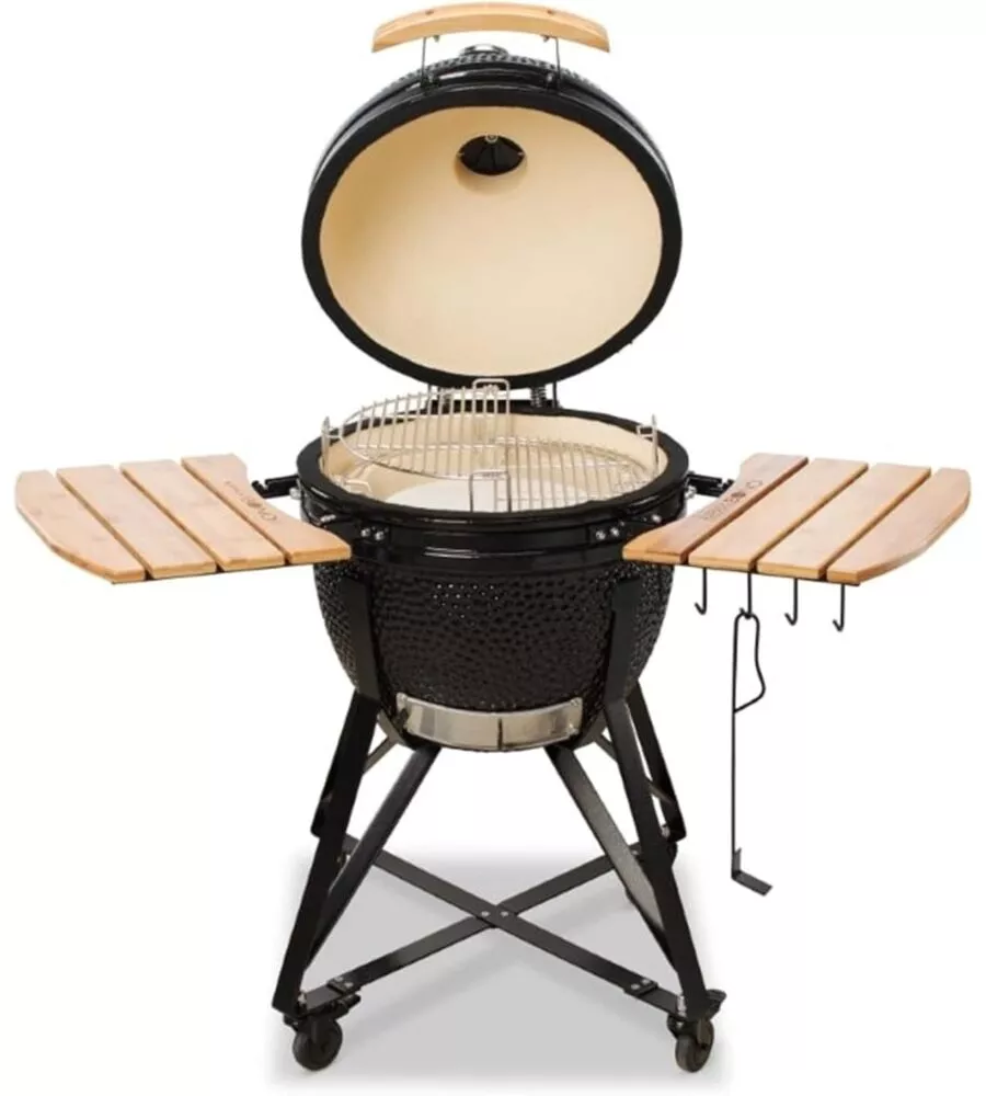 BARBECUE A CARBONE KAMADO BONO "MEDIA 20" IN CERAMICA NERO CON ROTELLE 78X60X75 CM