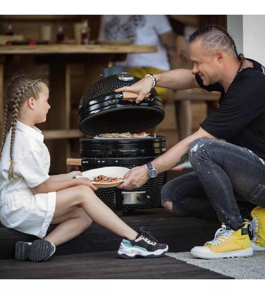 BARBECUE A CARBONE KAMADO BONO "MINIMO 15" IN CERAMICA NERO 46X46X65 CM