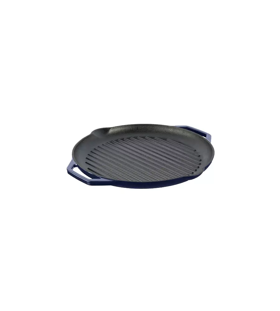 PIASTRA RIGATA KAMADO BONO IN GHISA SMALTATA BLU CON MANICI 34 CM