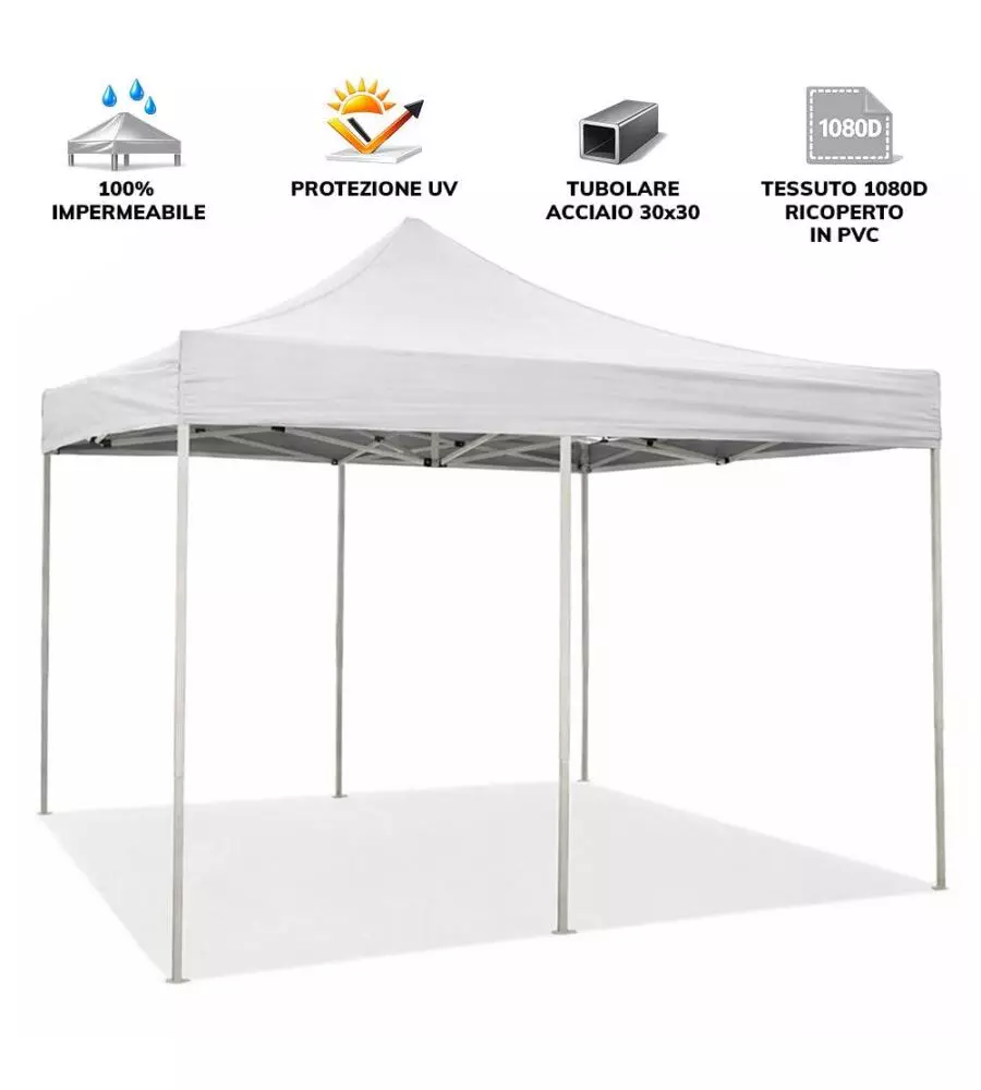 GAZEBO RICHIUDIBILE PIEGHEVOLE RIVIERA IN TESSUTO IMPERMEABILE E ANTI UV BIANCO 3X6 M