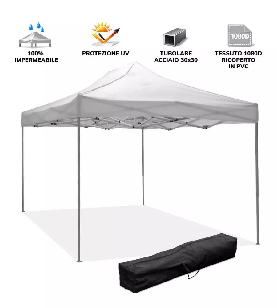 GAZEBO RICHIUDIBILE PIEGHEVOLE RIVIERA IN TESSUTO IMPERMEABILE E ANTI UV BIANCO 3X4,5 M