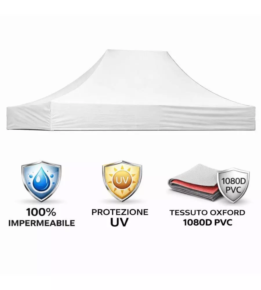 GAZEBO RICHIUDIBILE PIEGHEVOLE RIVIERA IN TESSUTO IMPERMEABILE E ANTI UV BIANCO 3X4,5 M