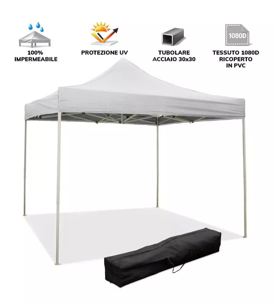 GAZEBO RICHIUDIBILE PIEGHEVOLE RIVIERA IN TESSUTO IMPERMEABILE E ANTI UV BIANCO 3X3 M