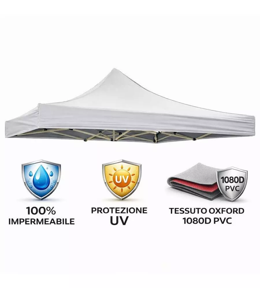 GAZEBO RICHIUDIBILE PIEGHEVOLE RIVIERA IN TESSUTO IMPERMEABILE E ANTI UV BIANCO 2X2 M