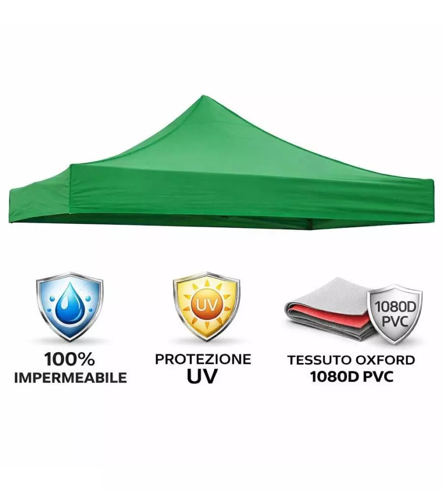 GAZEBO RICHIUDIBILE PIEGHEVOLE RIVIERA IN TESSUTO IMPERMEABILE E ANTI UV VERDE 3X3 M