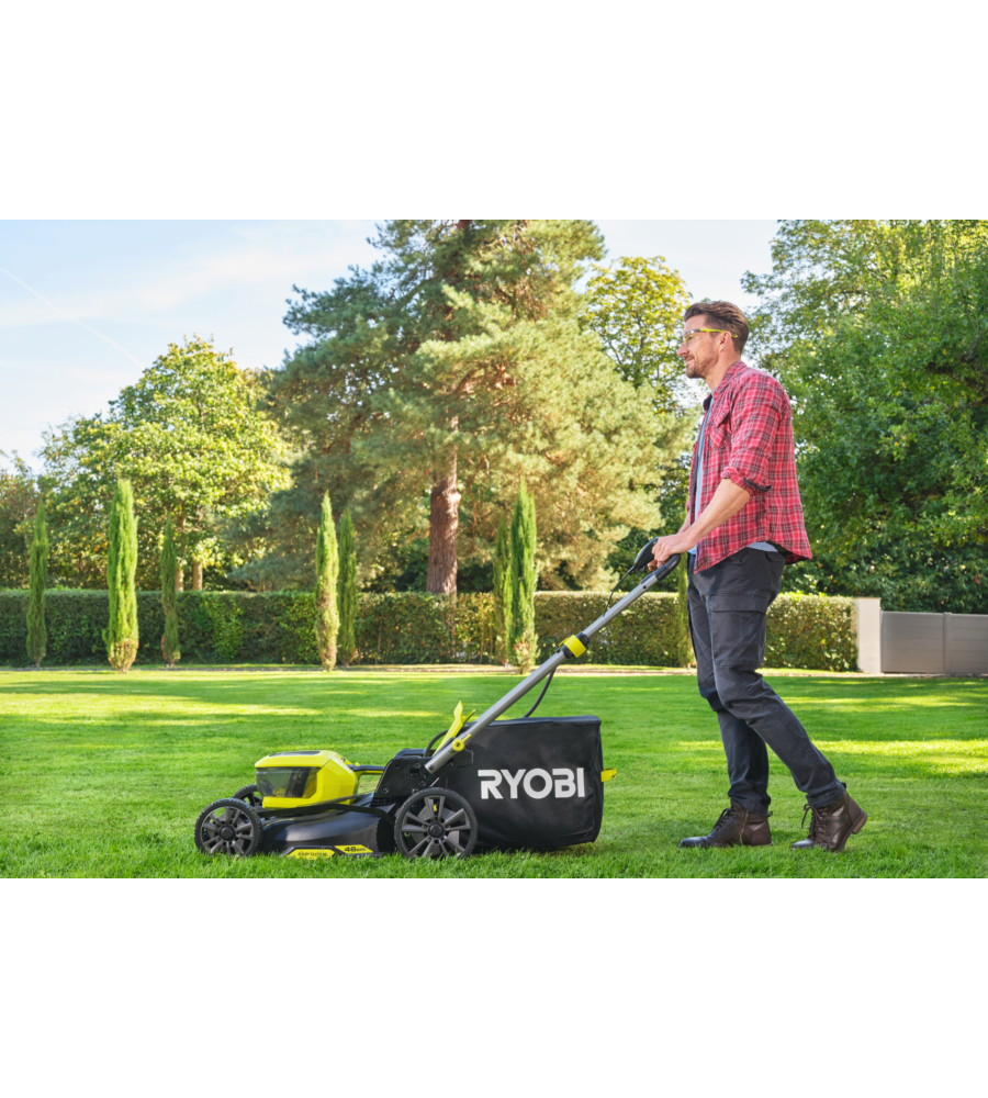 TAGLIAERBA A BATTERIA RYOBI "RY18LMX46A-250" TAGLIO 46 CM 18V, DUE BATTERIE 5.0AH INCLUSE