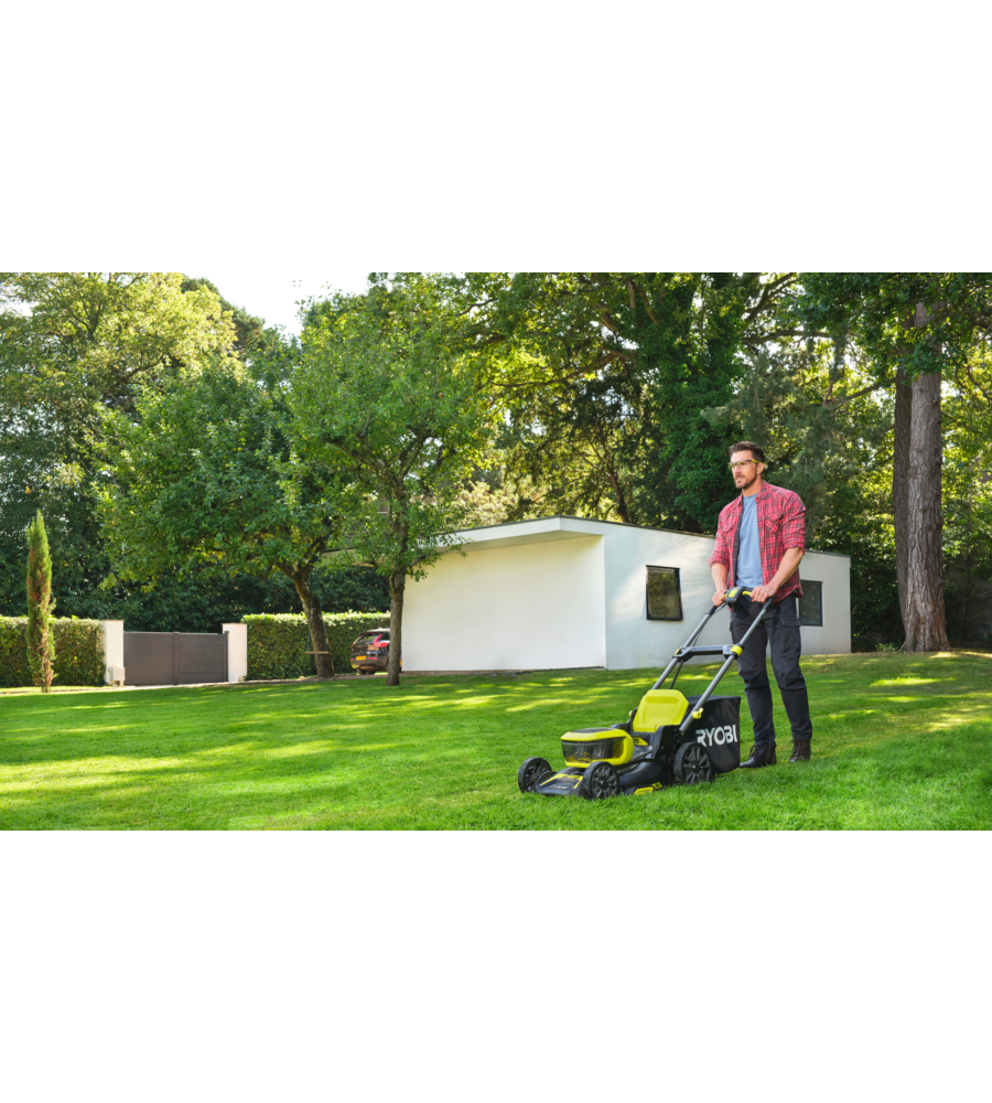 TAGLIAERBA A BATTERIA RYOBI "RY18LMX46A-250" TAGLIO 46 CM 18V, DUE BATTERIE 5.0AH INCLUSE