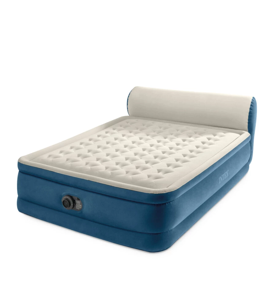 MATERASSO MATRIMONIALE GONFIABILE INTEX "SILKY BED" BEIGE E BLU CON TESTIERA E POMPA ELETTRICA INTEGRATA 229X152X79 CM - COD. 64460ND