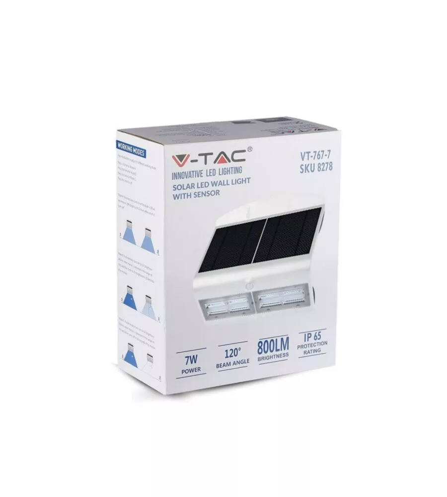 LAMPADA LED SOLARE A MURO DA ESTERNO VTAC BIANCO 4000K