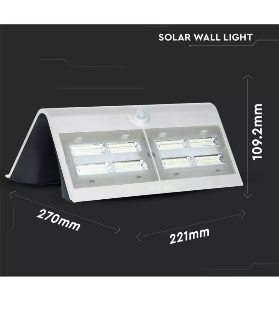LAMPADA LED SOLARE A MURO DA ESTERNO VTAC BIANCO 4000K