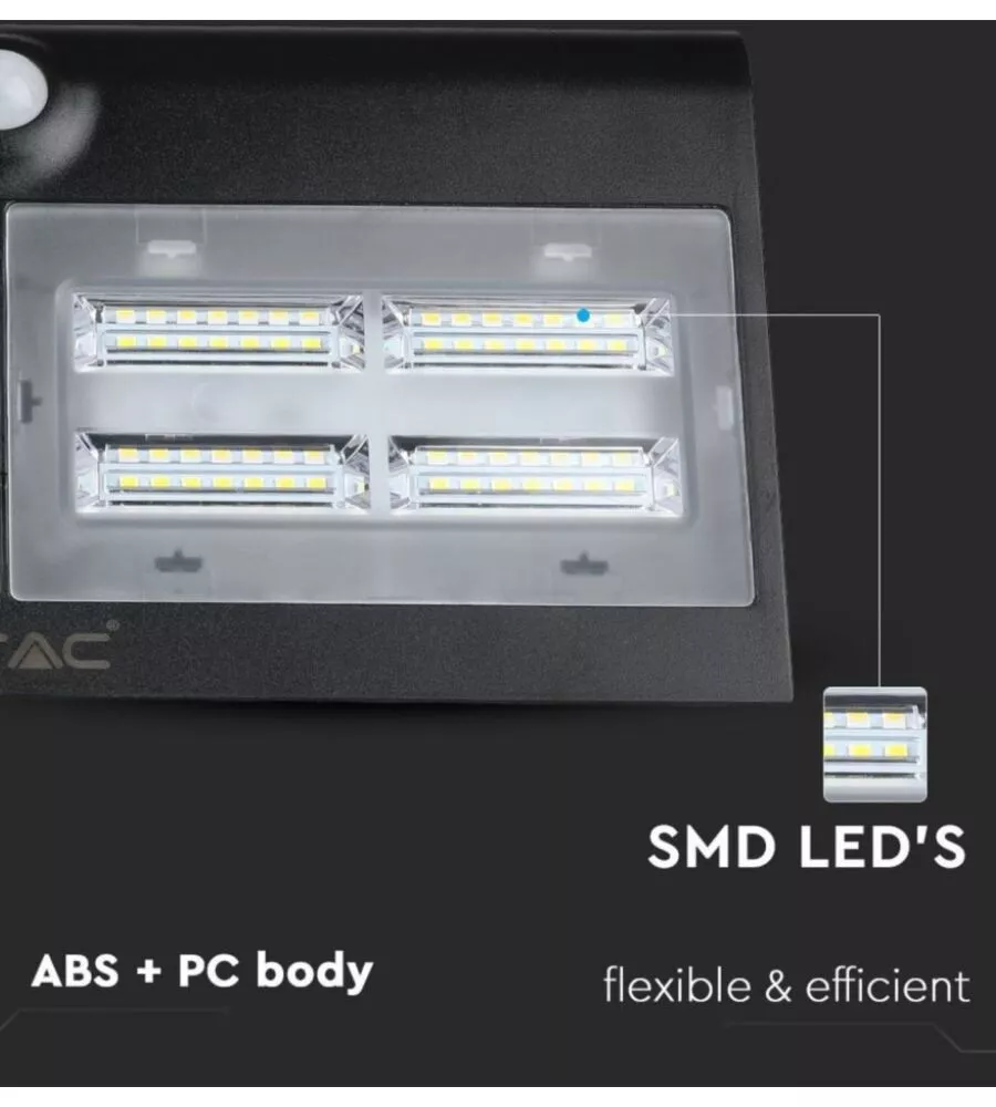 LAMPADA LED SOLARE A MURO DA ESTERNO VTAC NERO 4000K