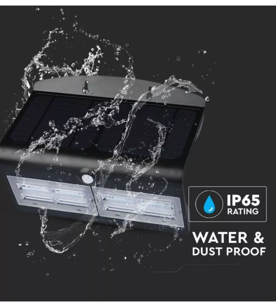 LAMPADA LED SOLARE A MURO DA ESTERNO VTAC NERO 4000K