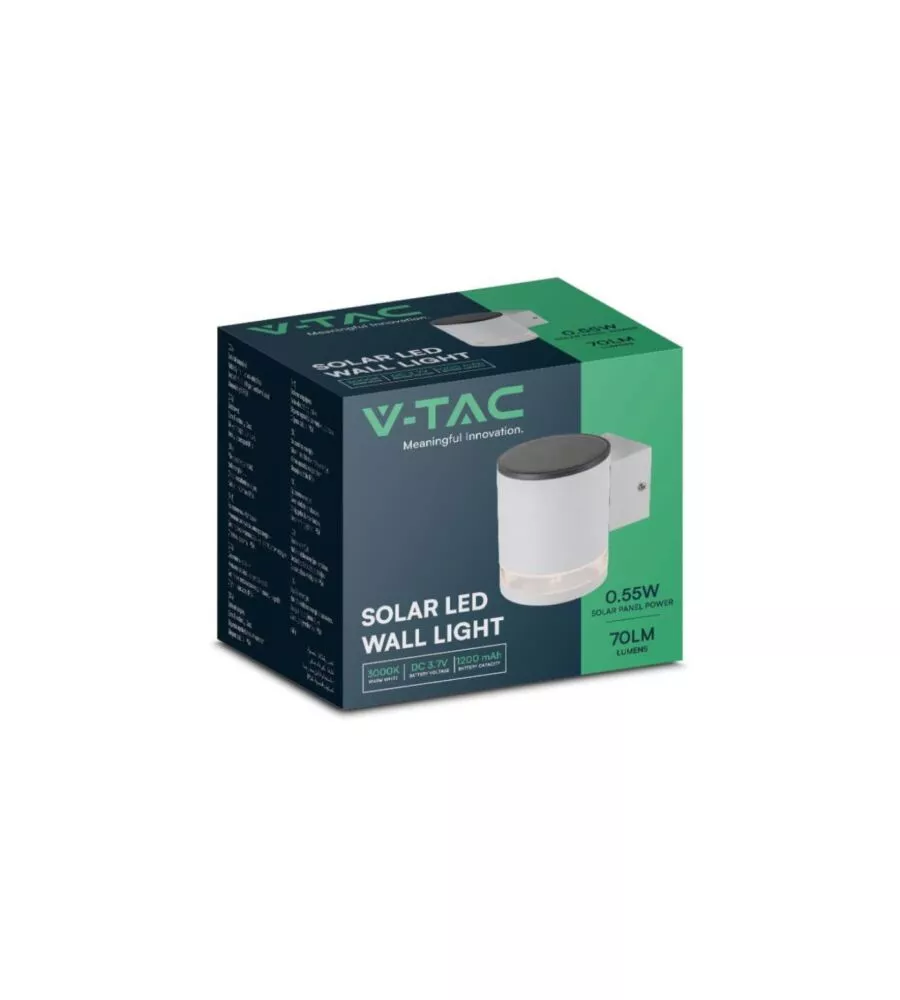 APPLIQUE LED DA ESTERNO VTAC BIANCO CILINDRICO 3000K