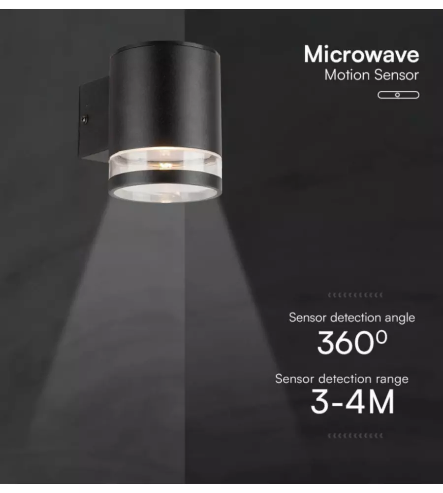 APPLIQUE LED DA ESTERNO VTAC NERO CON SENSORE DI MOVIMENTO 3000K