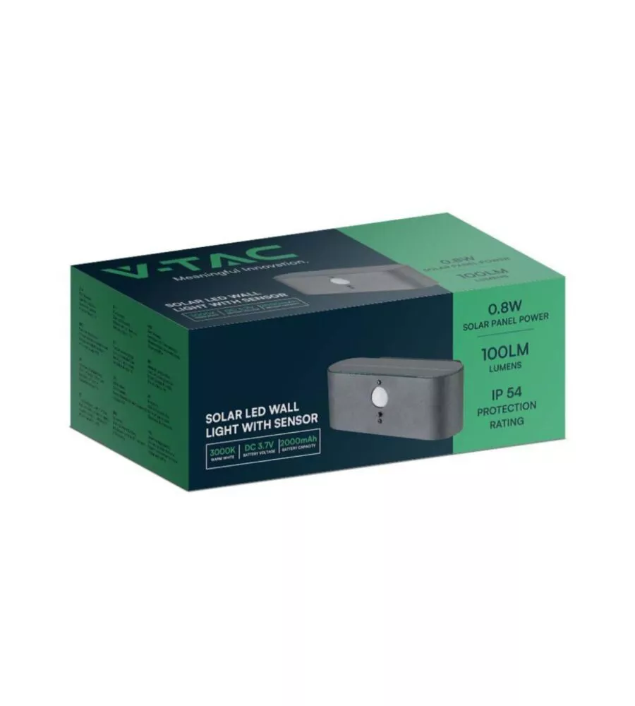APPLIQUE LED DA ESTERNO VTAC BIANCO CON SENSORE DI MOVIMENTO 3000K