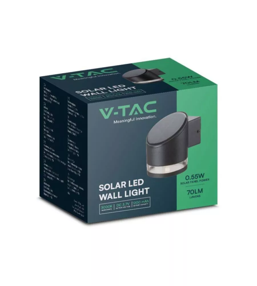 APPLIQUE LED DA ESTERNO VTAC NERO CILIDRICA OBLIQUA 3000K