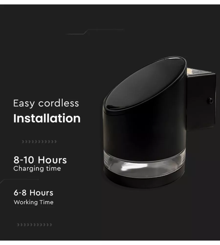 APPLIQUE LED DA ESTERNO VTAC NERO CILIDRICA OBLIQUA 3000K