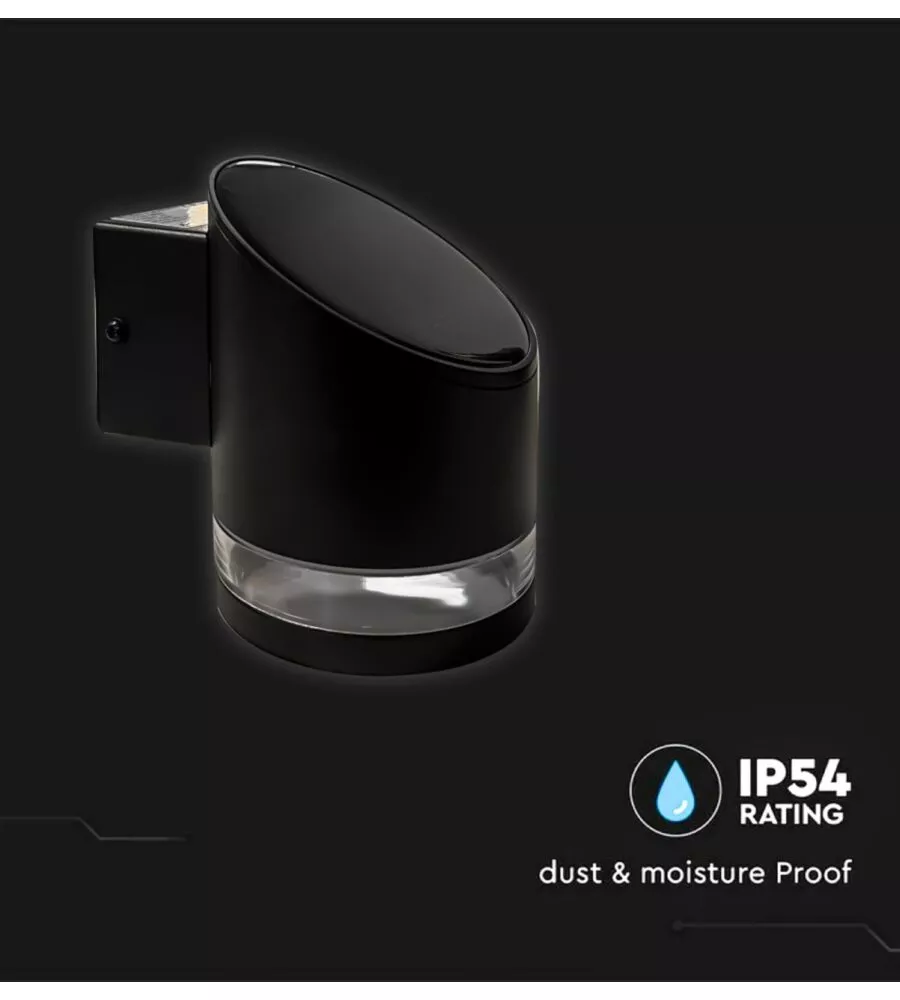 APPLIQUE LED DA ESTERNO VTAC NERO CILIDRICA OBLIQUA 3000K